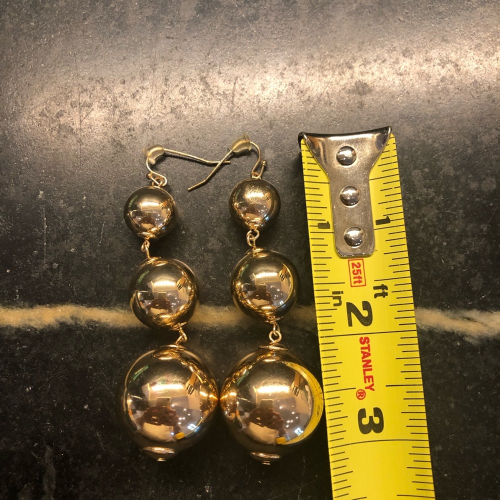 Golden ball 3” drop earrings